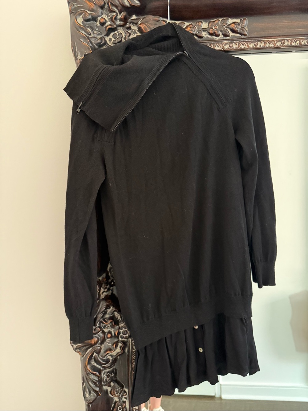 Black Long Sleeve Knit Dress with Zipper Collar
